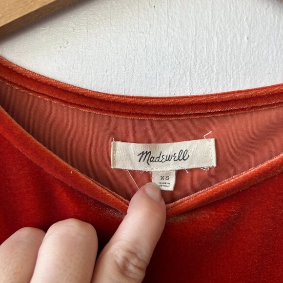 Madewell Velvet Blouse Womens XS Rust Flutter Sleeve Boxy Fit Short Sleeve Top - Picture 3 of 5